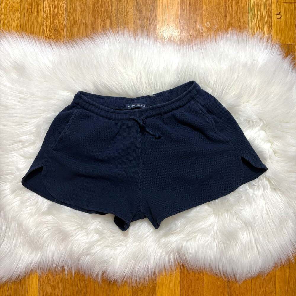 Brandy Melville Navy Blue Waffle Knit Shorts Womens One Size Elastic Waist Loung